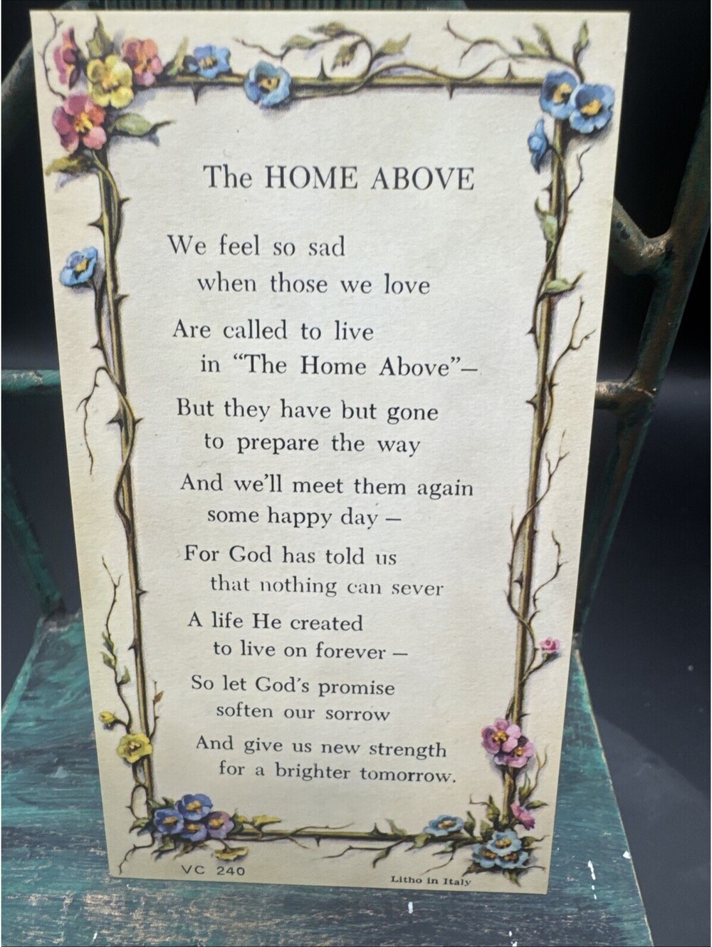 VTG New Holy Card Prayer Poem The Hope Above VC 240 Litho Italy RARE HTF